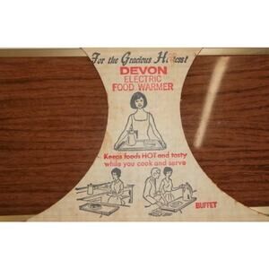 VTG MCM Devon Electric Food Warmer Hot Plate Wood Grain Teak Handles USA Made